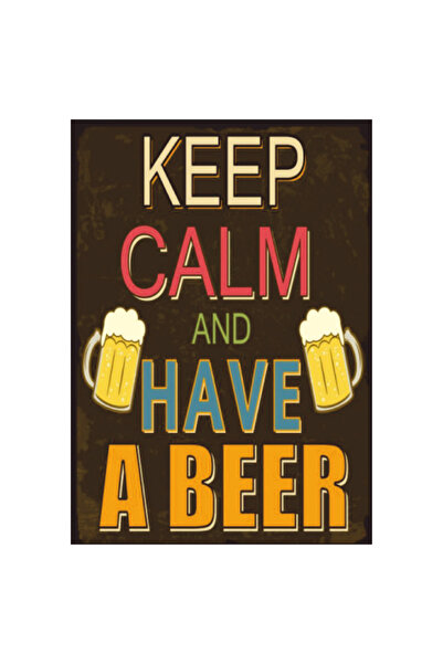 Komut Μείνετε ήρεμοι και πιείτε μπύρα - Ξύλινη ρετρό αφίσα με γραπτό μήνυμα