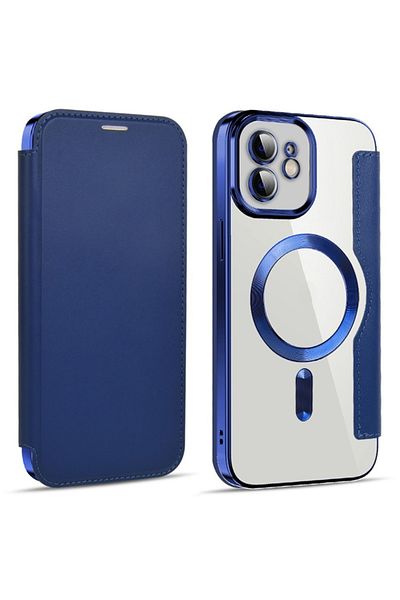SKYDDAR INNOVATION Husă pentru iPhone 12, SmartMag Book, Magsafe, RFiD, suport pentru card, set de autocolante, albastră