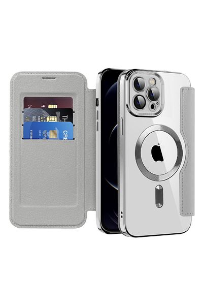 SKYDDAR INNOVATION Case for iPhone 12 Pro Max, SmartMag Book, Magsafe, RFiD, Card Holder, sticker set, Gray