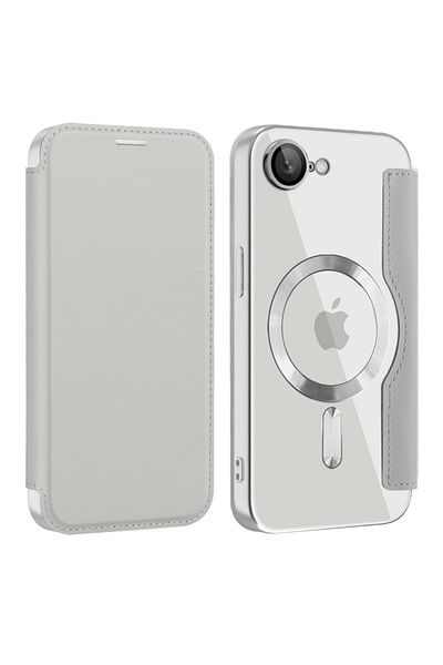 SKYDDAR INNOVATION Case for iPhone 16e, SmartMag Book, Magsafe, RFiD, Card Holder, sticker set, Gray