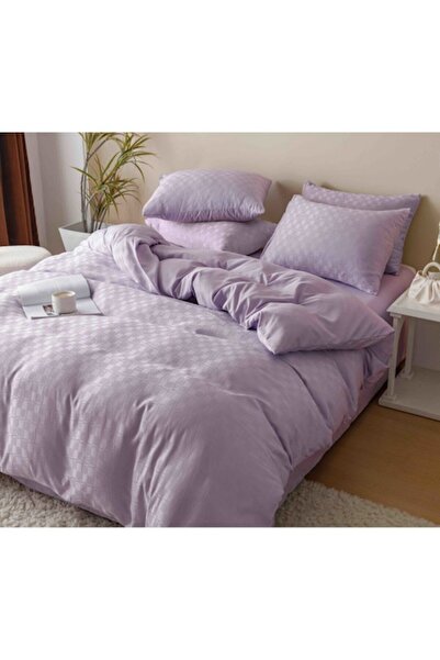 JOJO HOME Bedding Set, Jojo Home, JQF12, premium fine jacquard cotton, plain, 2 people, 6 pieces, lilac