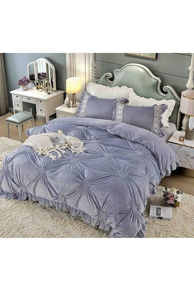 OEM Luxury Bedding Set 4 Pieces Velvet with Embroidered Hearts, MS STAR, Purple