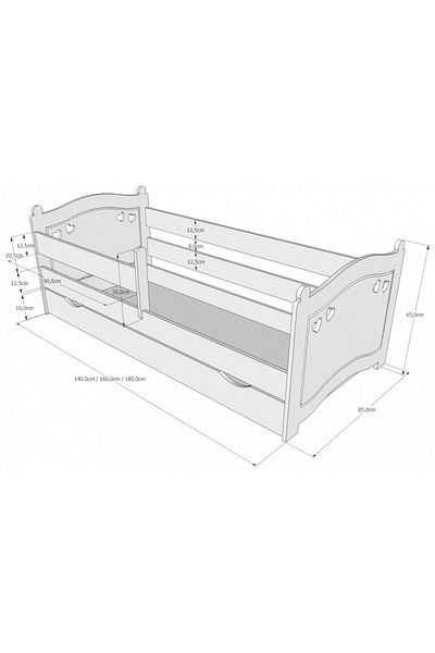 Nichiduta Pat din lemn cu protectie laterala Laura 140x80 cm Alb