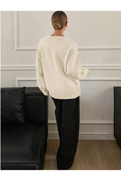 Ugdelia Pulover de tricotaj cu textura moale cu mânecă spaniolă pentru femei