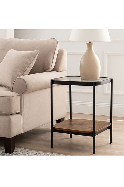 private house Set of 2 single-serve tables with a glass top and honey-colored wood