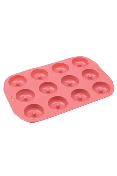 OEM Silicone Baking Mold for 12 Donuts, Heat Resistant up to 230°C, Red, 28x18 cm