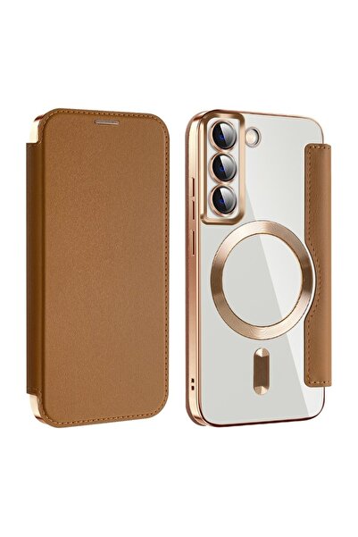 SKYDDAR INNOVATION Θήκη για Samsung Galaxy S22 5G, SmartMag Book, Magsafe, RFiD, Θήκη καρτών, σετ αυτοκόλλητων, καφέ