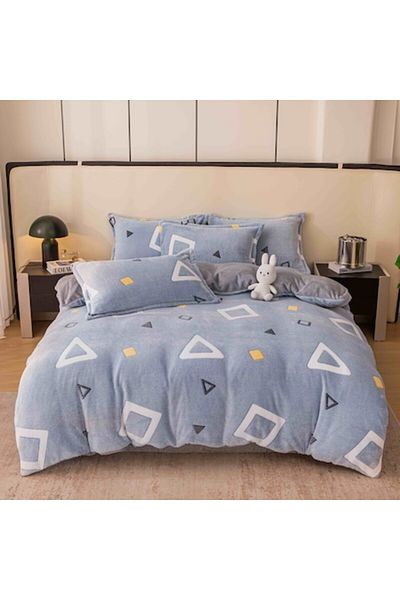 JOJO HOME Set Lenjerie De Pat 1 Persoana Cocolino Cu Elastic, 4 Piese, Triunghiuri