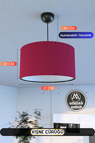 GÖKDAĞ GROUP Vişne Çürüğü Kumaş Başlıklı Sarkıt Avize 37 CM Mega Boy