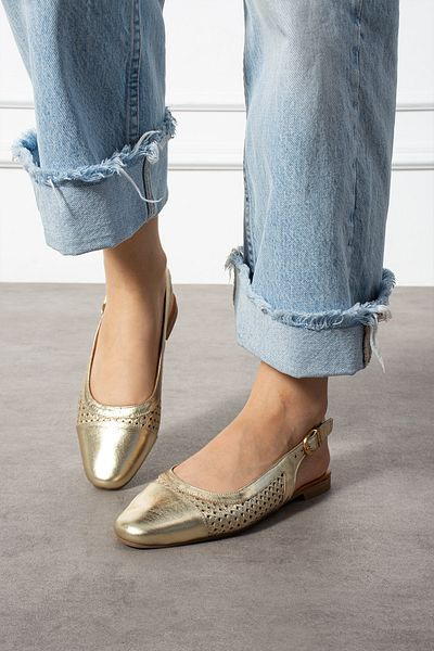CUCA Genuine Leather Print Detail Back Open Elastic Buckle Daily Women's Ballerinas
