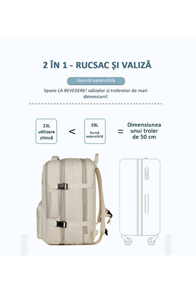 OBRALIX Travel Backpack for Laptop, Expandable, Waterproof, USB Port, Up to 39 L, Beige