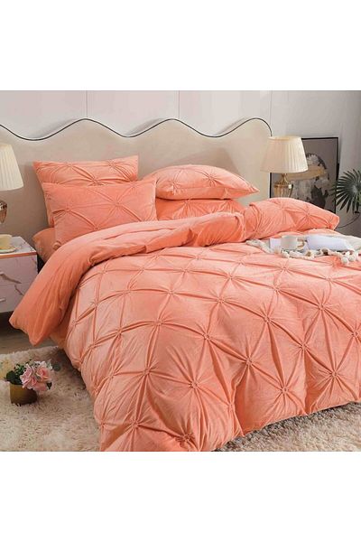 JOJO HOME Double Bed Set, Velvet, 4 Pieces, CATI3-1, Coral, 230 x 250 cm