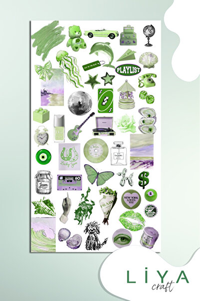 LiyaCraft Green Yeşil Temalı Sticker Planner Ajanda Bullet Journal Için Uygun...