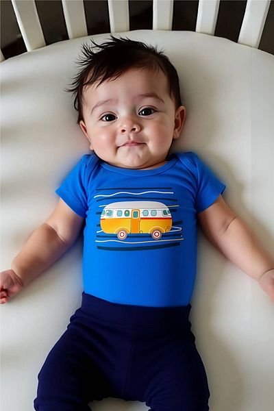 Mavipink Baby Cotton Yellow Caravan Printed Short Sleeve Bodysuit