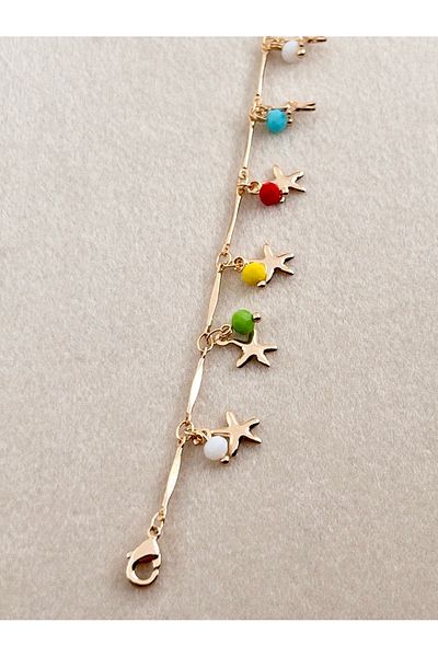 Siya Silver Special Series Mixed Natural Stone Steel Star Anklet