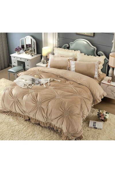 OEM Luxury Bed Linen Set 4 Pieces Velvet with Embroidered Hearts, MS STAR