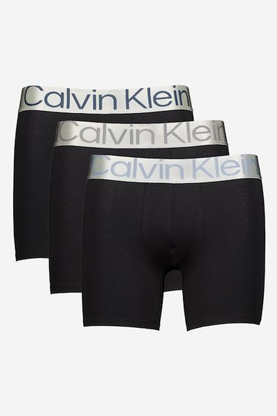 Calvin Klein Boxeri din amestec de bumbac cu talie cu logo - 3 perechi, negru, gri deschis, XL