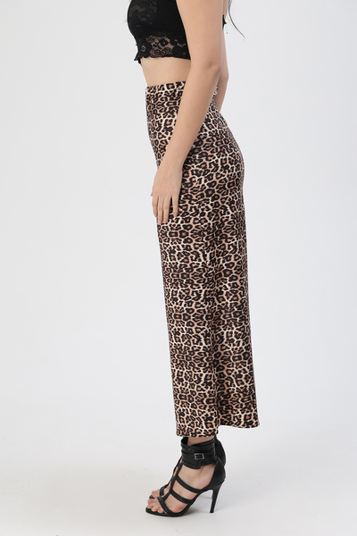LUFES Polenista Leopar Desenli Likralı Beli Lastikli Dalgıç Kumaş Etek Maxi Boy