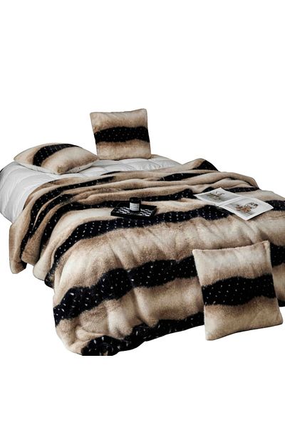 OEM Luxury Set Made of Artificial Mink Fur with Zipper, MS STAR, Hypoallergenic, Blanket 200 x 230 cm +
