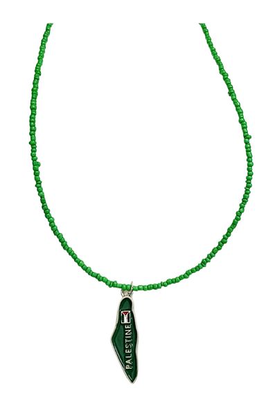 Zaytoon Green Beaded Handmade Palestine Map Unisex Palestine Necklace 40 cm J300008