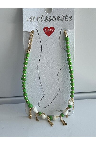 Meri Green Beaded Shell Detailed Anklet