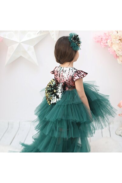 sara tasarım Blake Yeşil 1 Yaş Kız Çocuk Yeni Yıl Elbisesi Tütülü