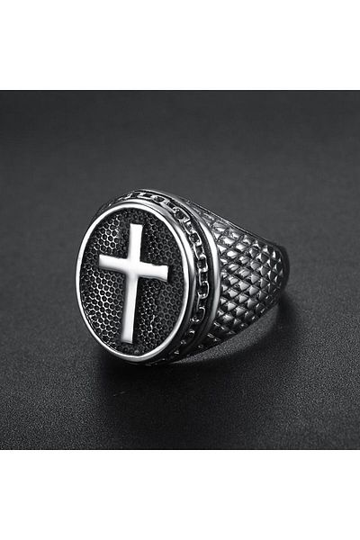 JustZEN Men's Ring, JustZEN®, Gothic Cross, Stainless Steel, Size 12, Circumference 68 mm, 22.7g, Silver, R