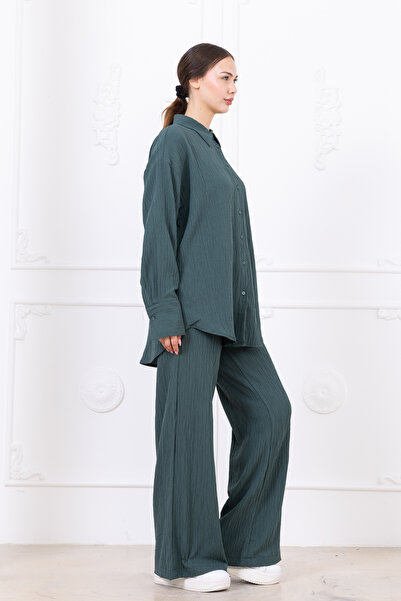 Meşe Moda Seersucker Women's Shirt Pants Double Set