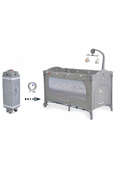 Cangaroo Folding crib with 2 levels, changing table and carousel Once upon a time L3 Grey