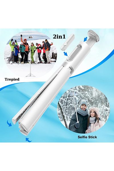 RaSteff Selfie Stick Multifunctional RaSteff™, 30cm-150cm, Trepied, Bluetooth, Compatibil iOS/Android, Alb