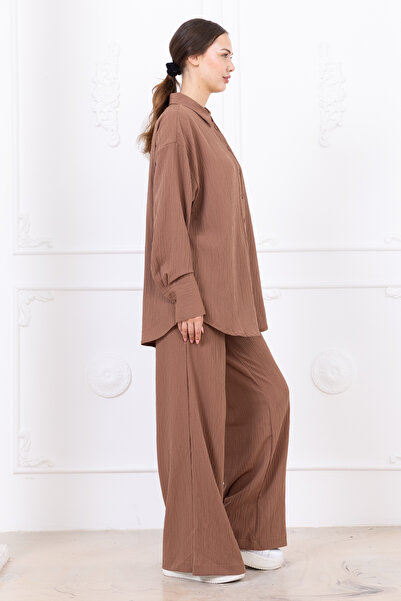 Meşe Moda Seersucker Women's Shirt Pants Double Set