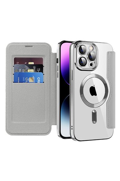 SKYDDAR INNOVATION Case for iPhone 14 Pro Max, SmartMag Book, Magsafe, RFiD, Card Holder, sticker set, Gray