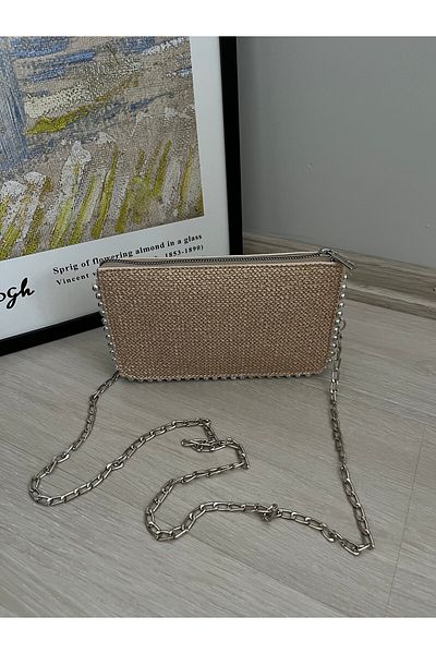 ESNEVA Women's Straw Stylish Design Removable Chain Handle Zippered Hand and Shoulder Bag