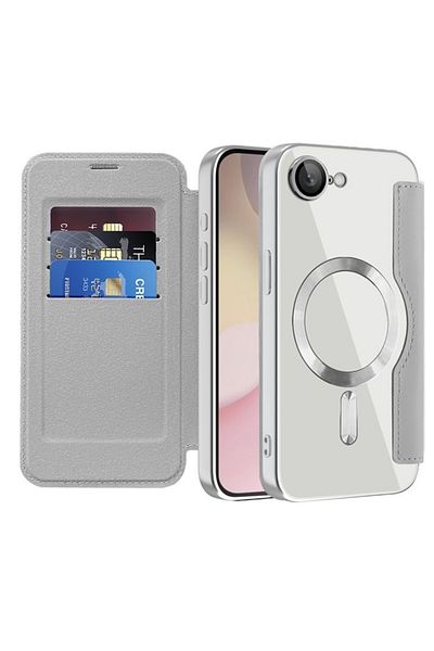 SKYDDAR INNOVATION Case for iPhone 16e, SmartMag Book, Magsafe, RFiD, Card Holder, sticker set, Gray