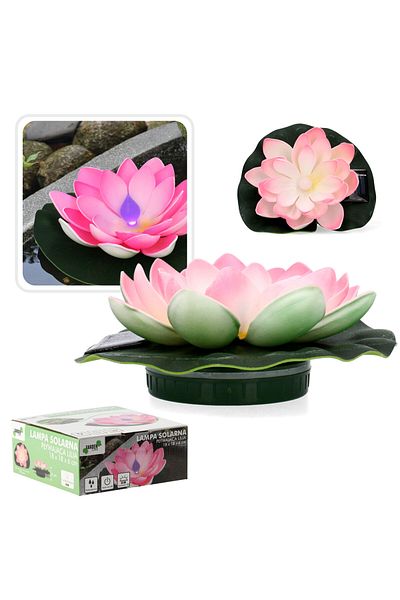 SERSIMO Lampa solara LED de gradina, plutitoare pe apa, floare de nufar roz, 18x18x6cm