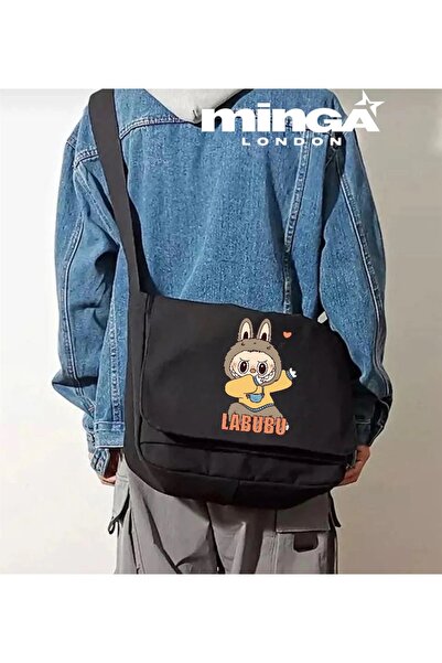 Minga London Labubu Karate negru imprimat pentru școală, curs, liceu -Ghostella