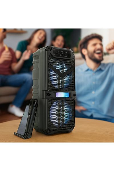 Blasko Boxa Bluetooh Cu Acumulator, 55x20x18 cm, 2x10W RMS, difuzoare mari de 8 inch, sunet clar si puterni