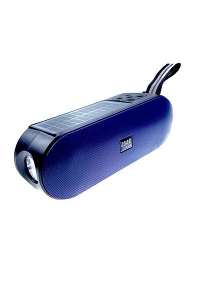 JSJZ Portable radio speaker with flashlight, solar and electric charging blue