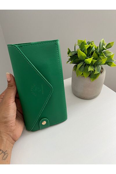 ESNEVA Envelope Model Green Women's Wallet with Phone and Coin Compartment