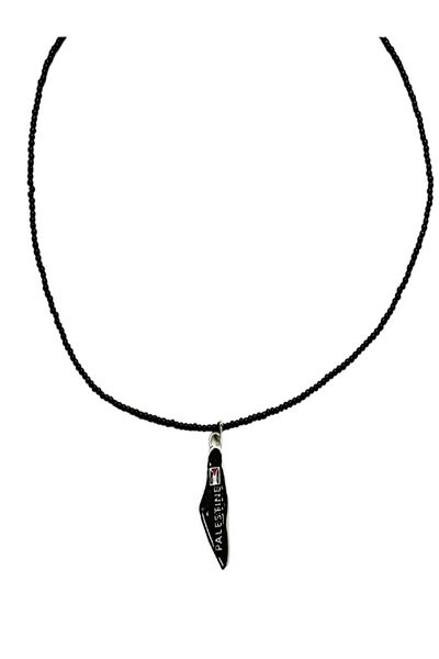 Zaytoon Black Beaded Handmade Palestine Map Unisex Palestine Necklace 40 cm J300009