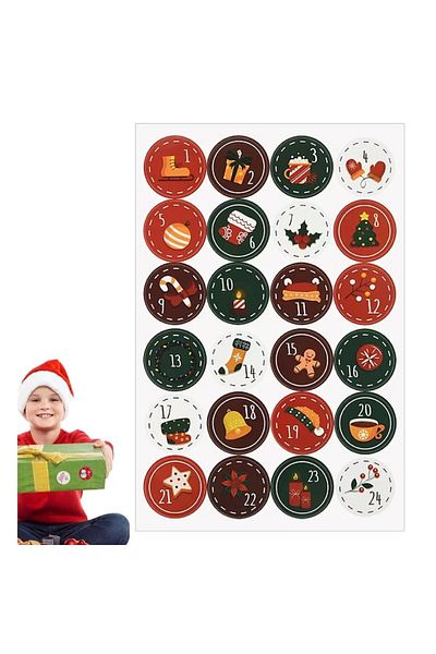 dalip Foaie cu autocolante pentru calendar de Advent DIY, 4,5 cm, Crăciun, 24 bucăți, Modul 2, Multicolor