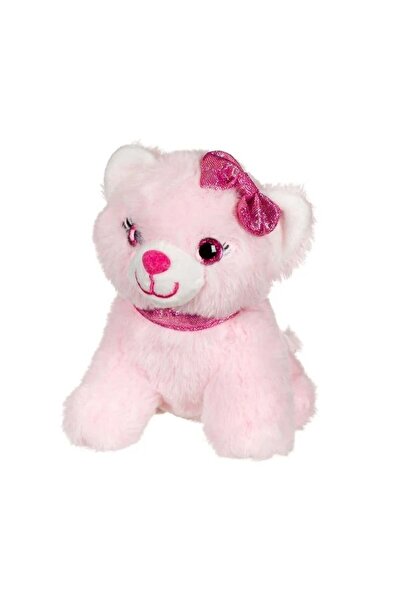 divendi-ro Pisică de pluș roz cu sclipici și fundă, 12×14×14 cm