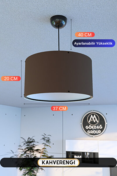 GÖKDAĞ GROUP Kahverengi Kumaş Başlıklı Sarkıt Avize 37 CM Mega Boy
