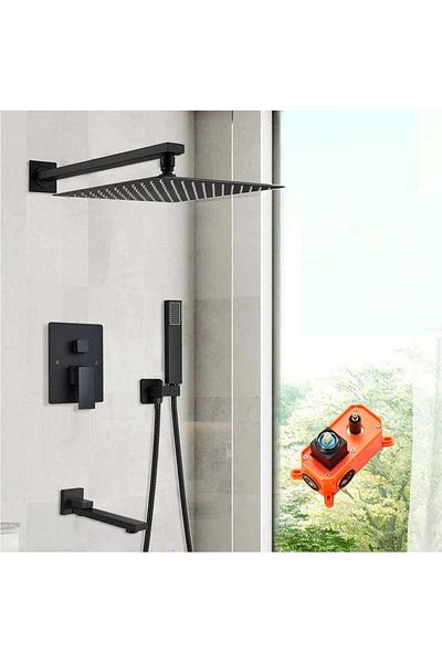 CasaVie Black shower set with square shower head 25 cm, matte black, 3 water flow functions, code 1232