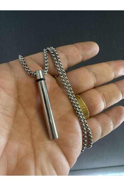 Herşey Nota Stainless Steel Titanium Cylinder Capsule Pendant – Unisex Pendant with Openable Hidden Storage Compartment Jewelry