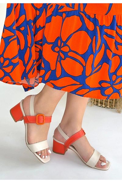AyakabıMod Year Beige Skin Orange Detailed Orange High Heeled Shoes