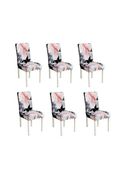 OEM Set de 6 huse universale pentru scaune din poliester cu imprimeu elegant, MS STAR, roz și negru