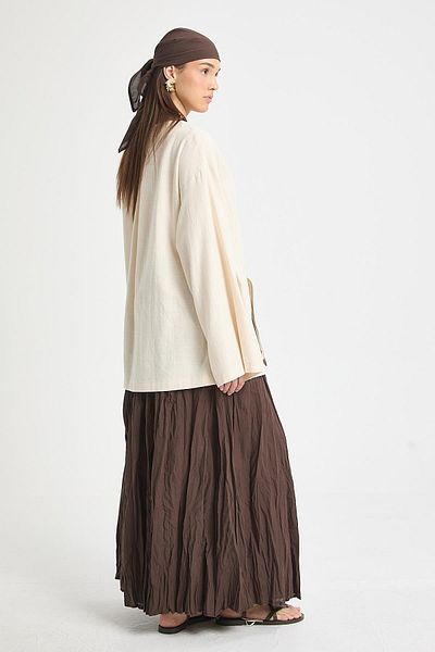 minaaise Ecru Slit Detailed Tie-Up Long 100% Cotton Kimono 29211