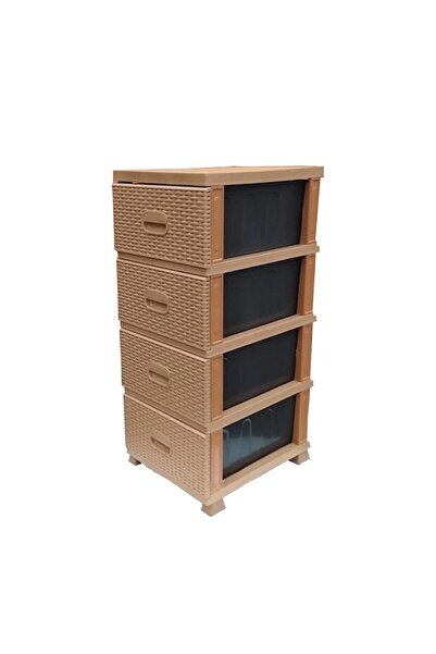 Violet Plastic storage cabinet with rattan-style drawers, cream color, 38x45x90cm