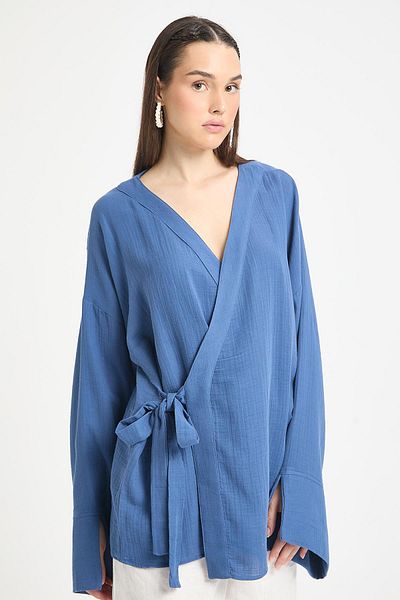 minaaise Kimono de muselină oversize Indigo 29219
